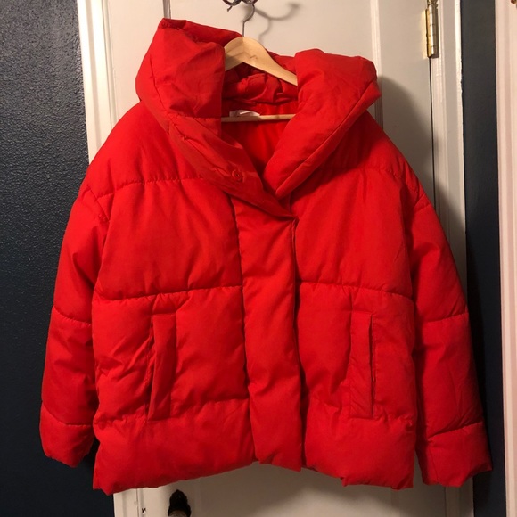 Hm Red Hooded Puffer Jacket 